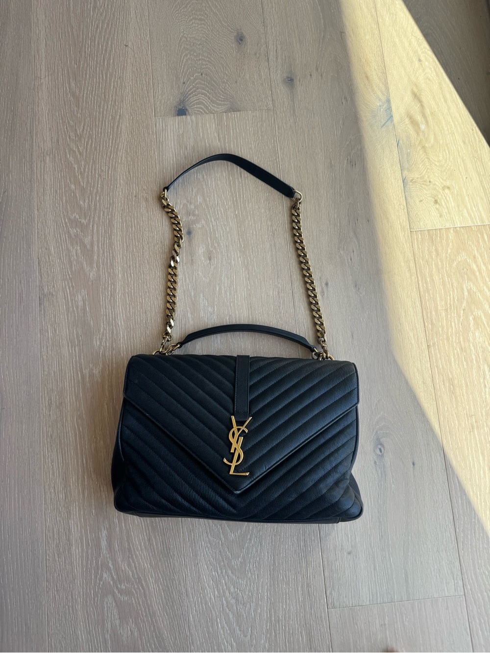 LARGE Saint Laurent Black Quilted Shoulder Bag with Gold YSL Logo